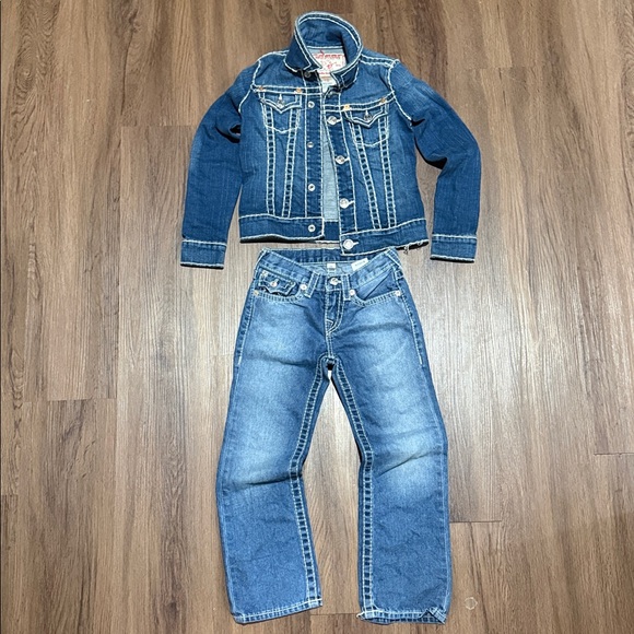 True Religion - 
Boys Blue Denim Jeans Jacket-  Medium. 
Pants size 6 - Picture 1 of 7